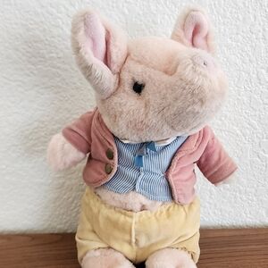 Vintage Pigling Bland Beatrix Potter Plush Pig Toy with Pink Jacket 10 inch